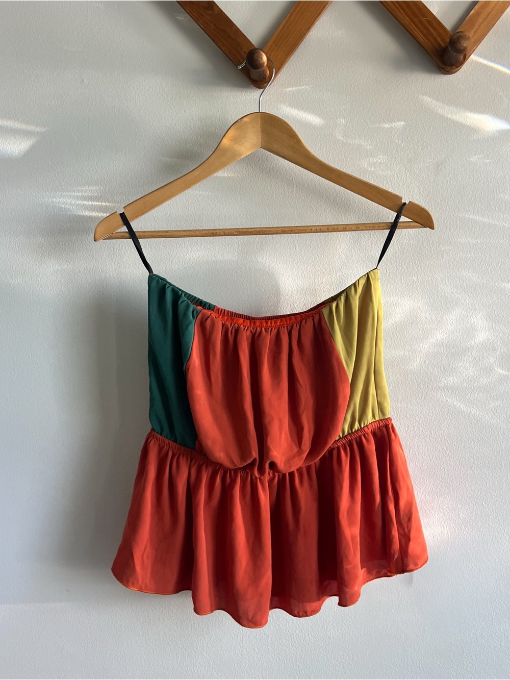 Papaya Colorblock Peplum Tube Top in Rust, Green & Mustard